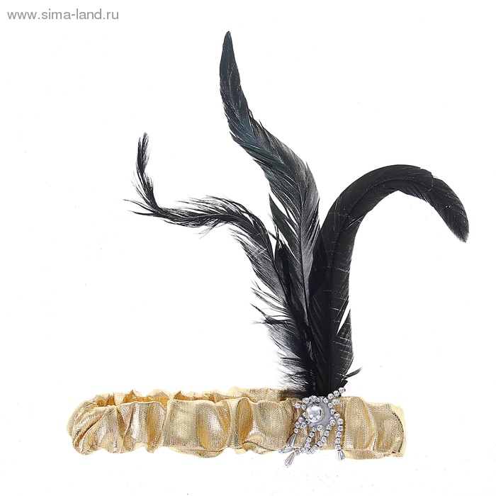 Карнавальная повязка на голову с перьями, цвет золото